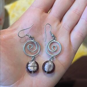 Silver Swirl Earrings with Purple Accents